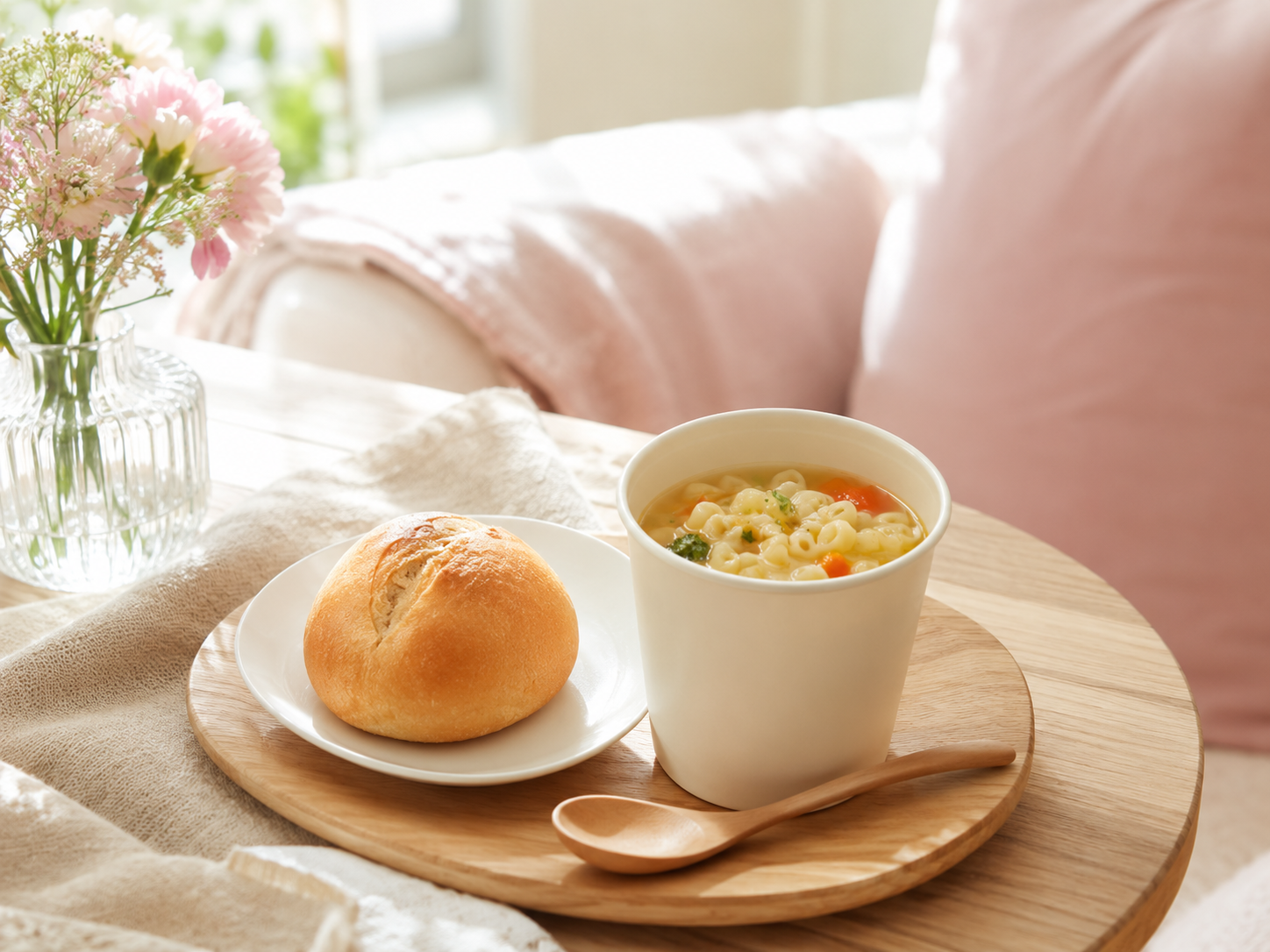 朝食にパンとスープを取り入れる例